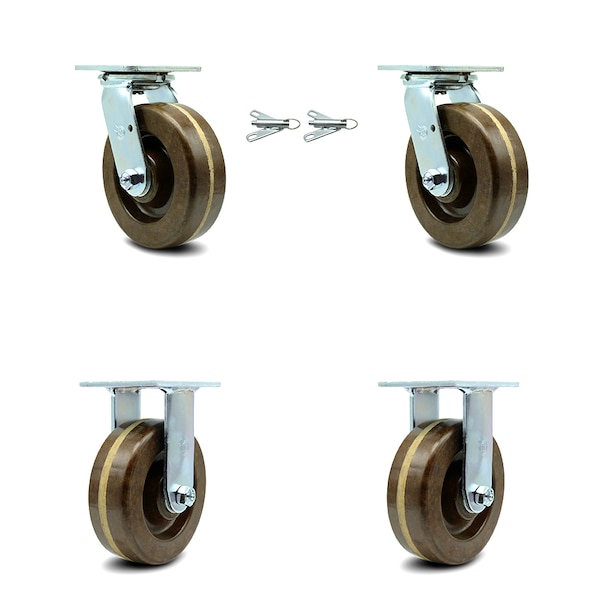 Service Caster 6 Inch High Temp Phenolic Caster Set with Roller Bearings 2 Swivel Lock 2 Rigid SCC-30CS620-PHRHT-BSL-2-R-2 - main